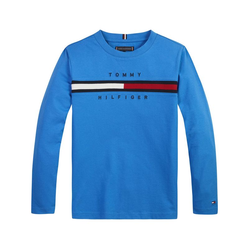 TOMMY HILFIGER - Polera Flag Rib Insert  Azul Tommy Hilfiger