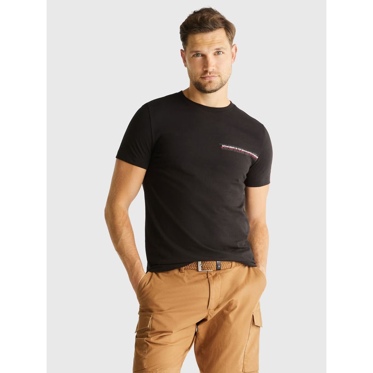 TOMMY HILFIGER - Polera Con Logo Small Monotipo Negro Tommy Hilfiger