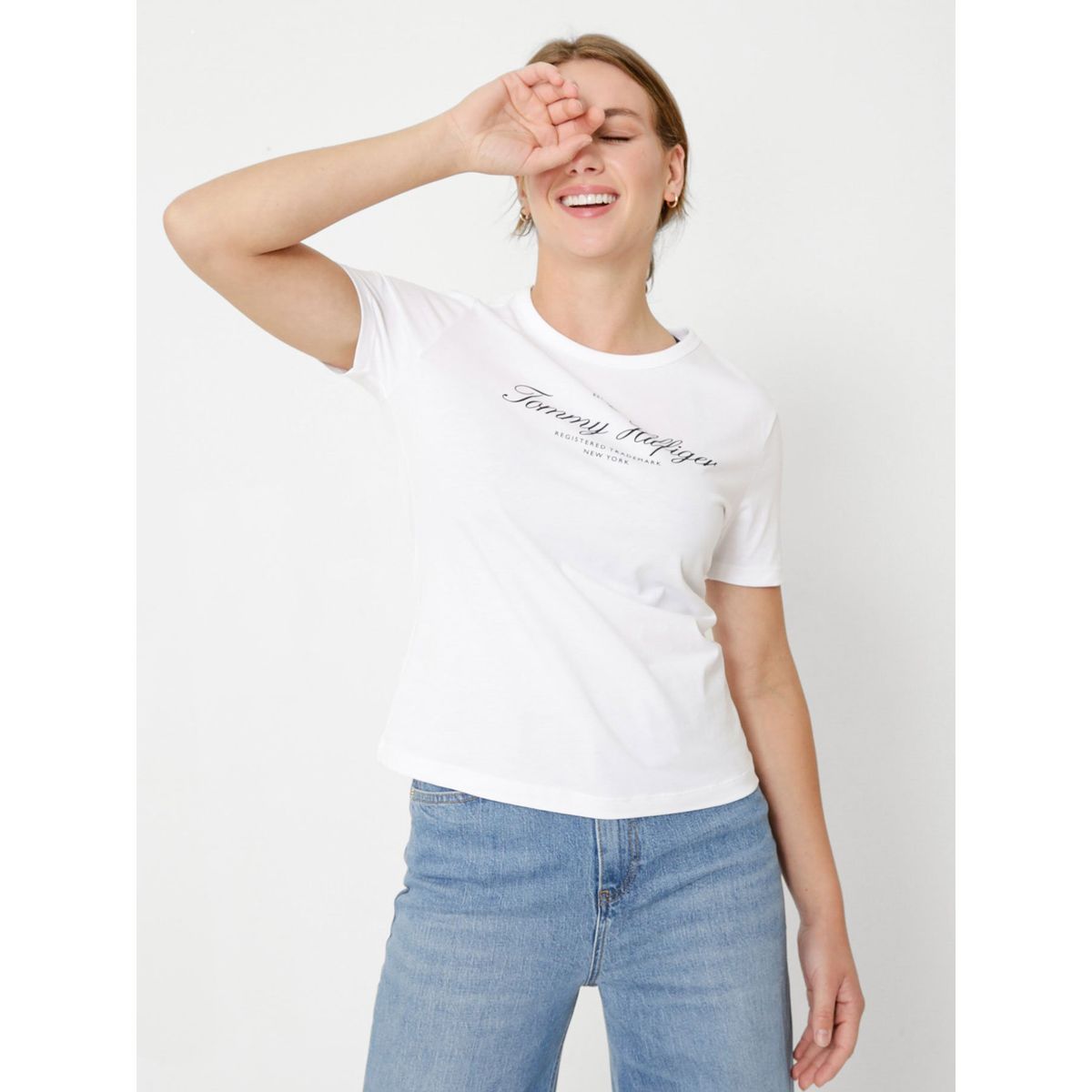 TOMMY HILFIGER - Polera Logo Script Slim Fit Blanco Tommy Hilfiger