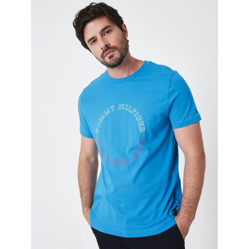 TOMMY HILFIGER - Polera Slim Fit Logo Monotype Azul Tommy Hilfiger