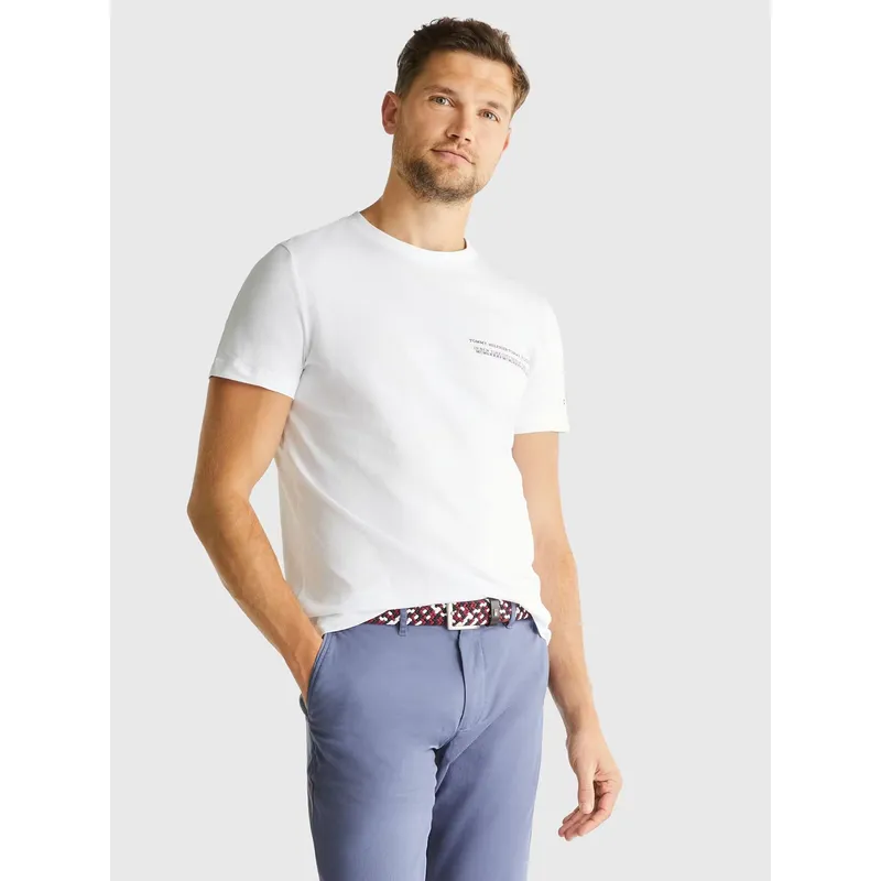 TOMMY HILFIGER - Polera Con Logo Small Monotipo Blanco Tommy Hilfiger