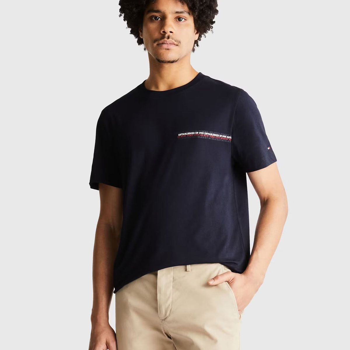 TOMMY HILFIGER - Polera Con Logo Small Monotipo Azul Tommy Hilfiger