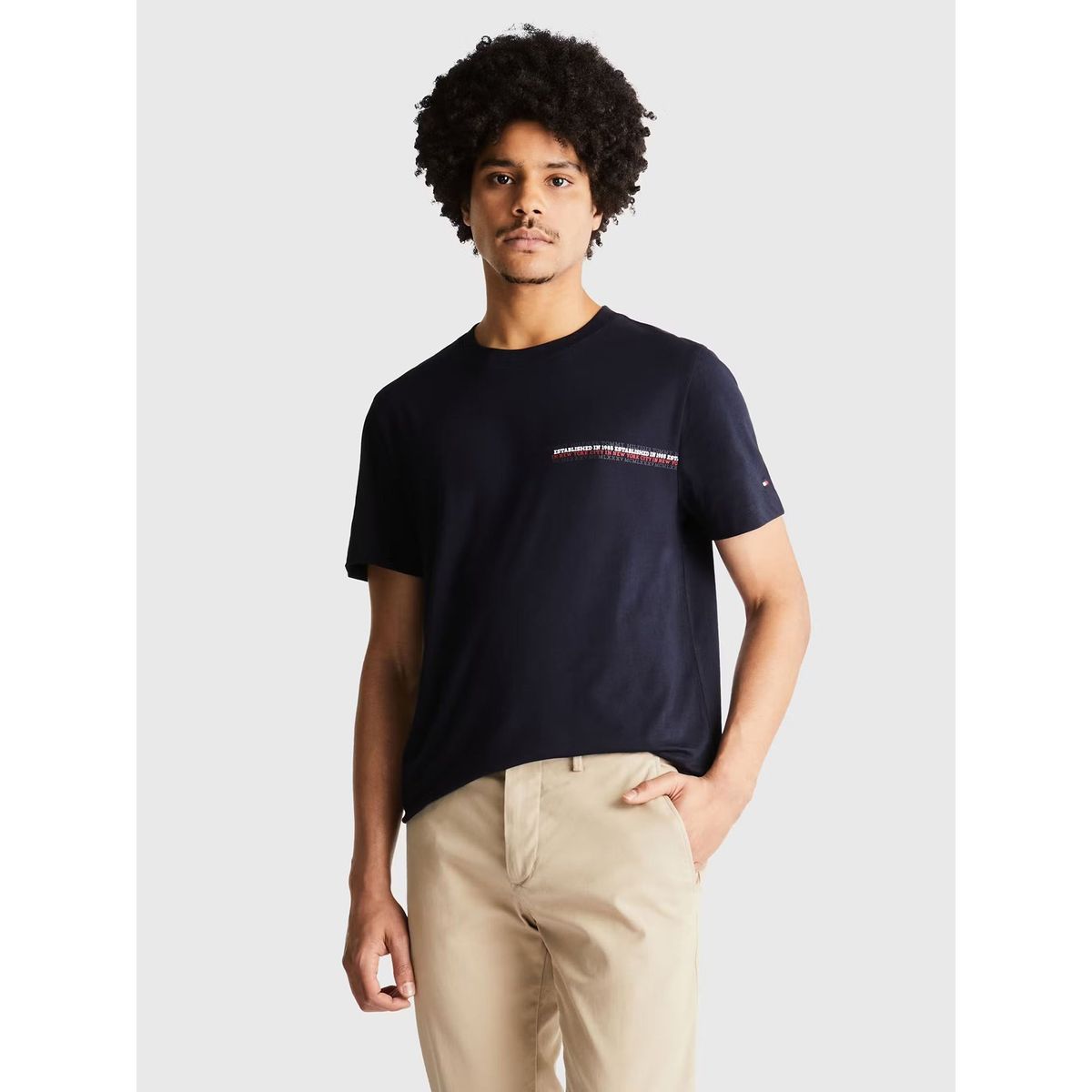 TOMMY HILFIGER - Polera Con Logo Small Monotipo Azul Tommy Hilfiger