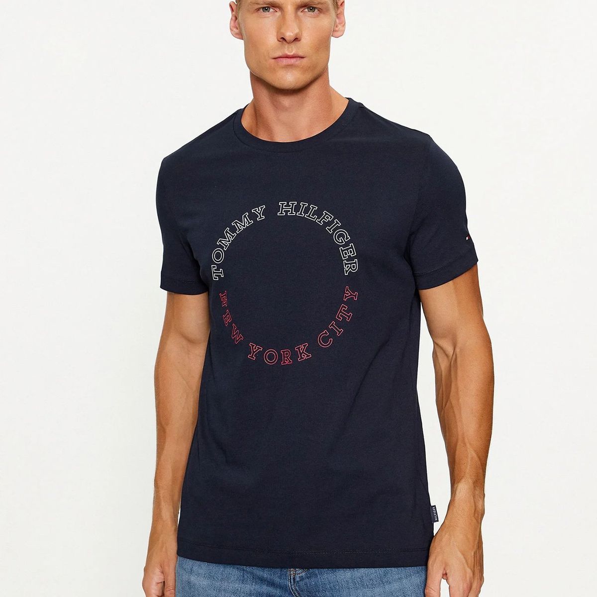 TOMMY HILFIGER - Polera Slim Fit Logo Monotype Azul Tommy Hilfiger