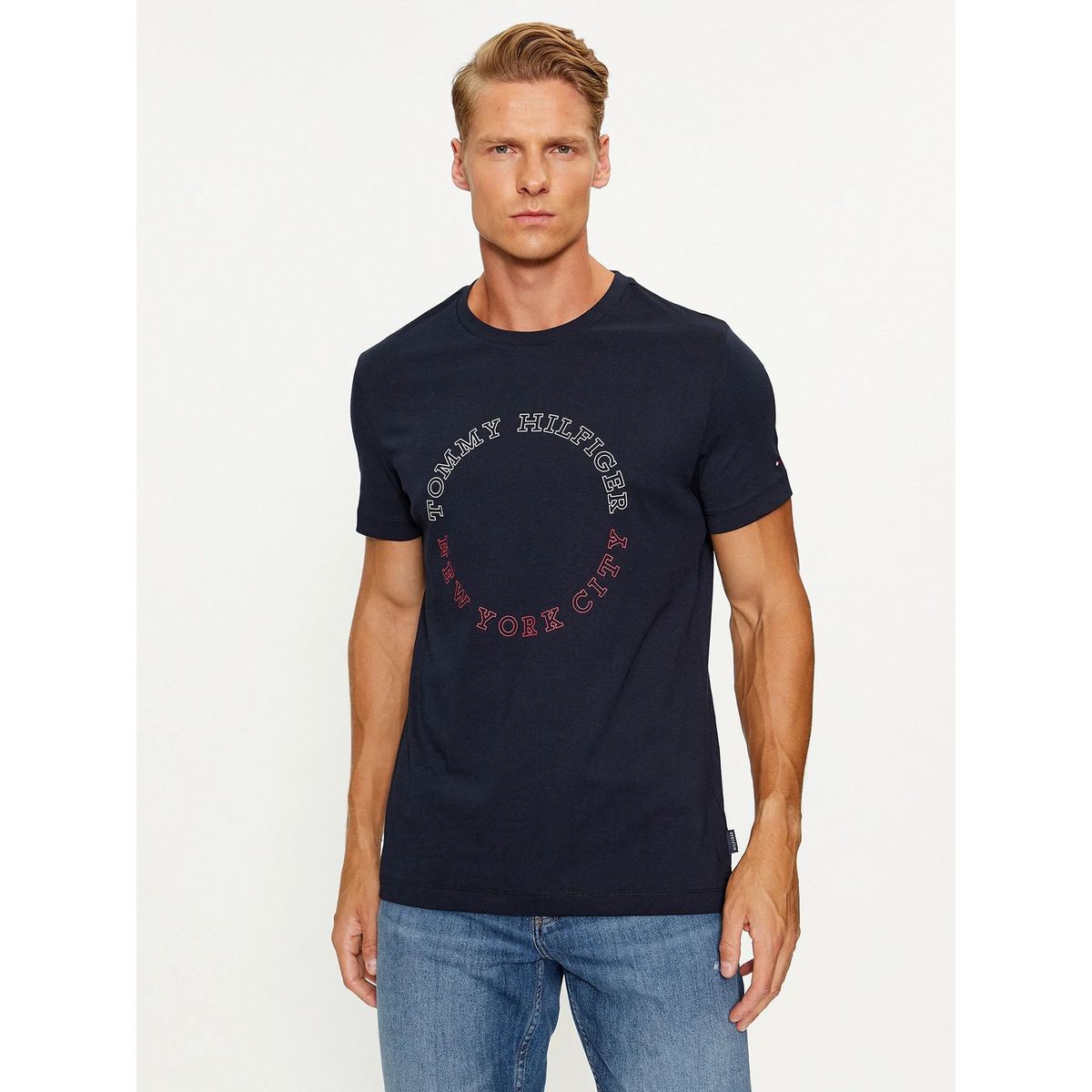 TOMMY HILFIGER - Polera Slim Fit Logo Monotype Azul Tommy Hilfiger