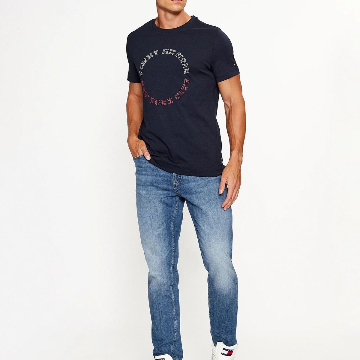 TOMMY HILFIGER - Polera Slim Fit Logo Monotype Azul Tommy Hilfiger