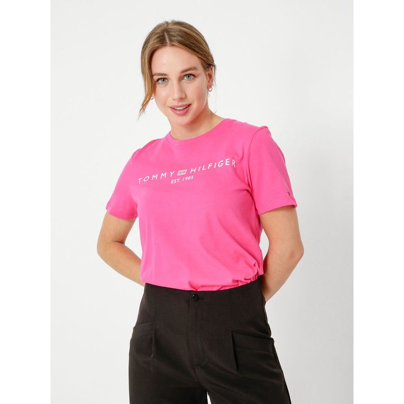 TOMMY HILFIGER - Polera Signature Con Logo Rosado Tommy Hilfiger