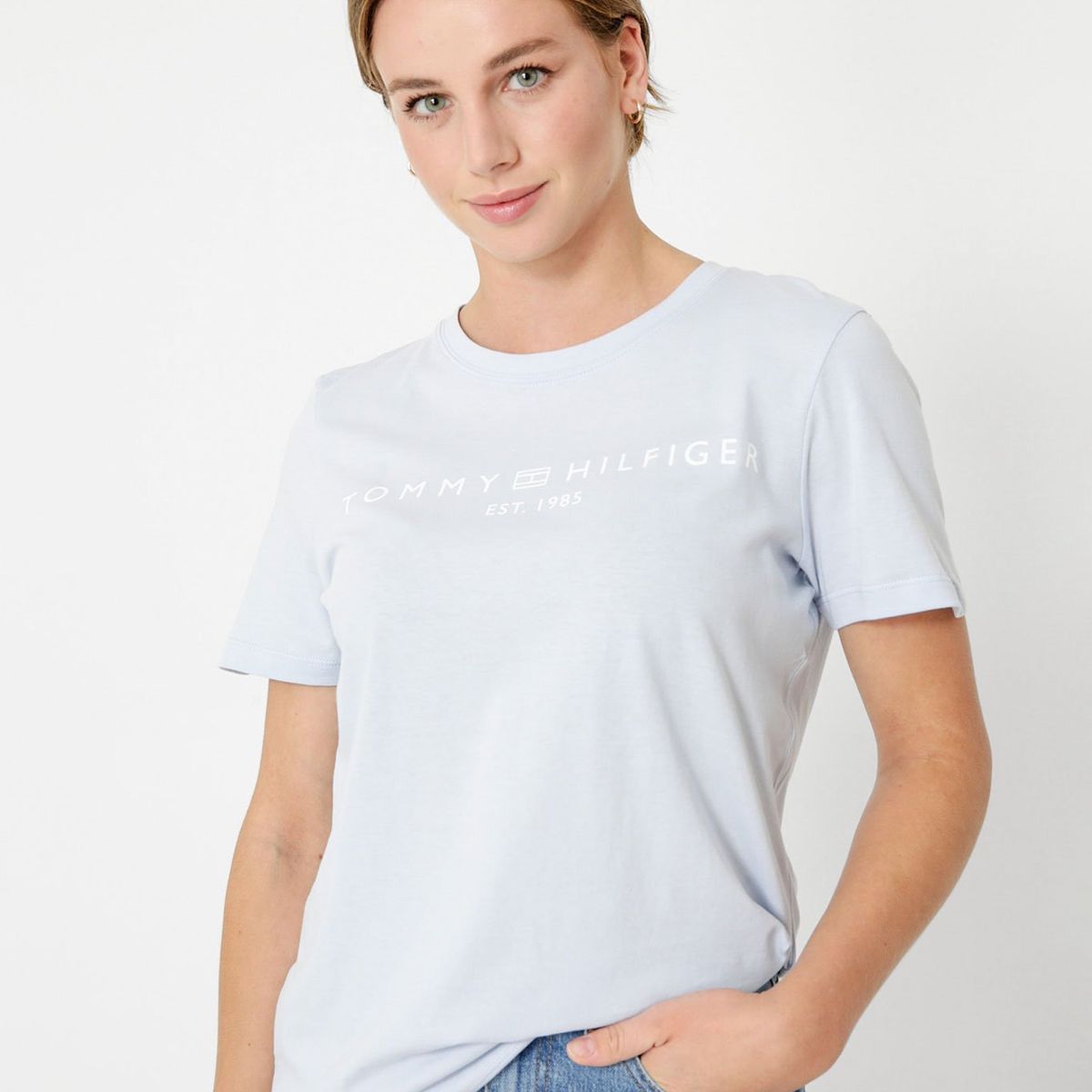 TOMMY HILFIGER - Polera Signature Con Logo Celeste Tommy Hilfiger