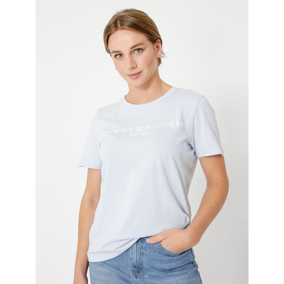 TOMMY HILFIGER - Polera Signature Con Logo Celeste Tommy Hilfiger