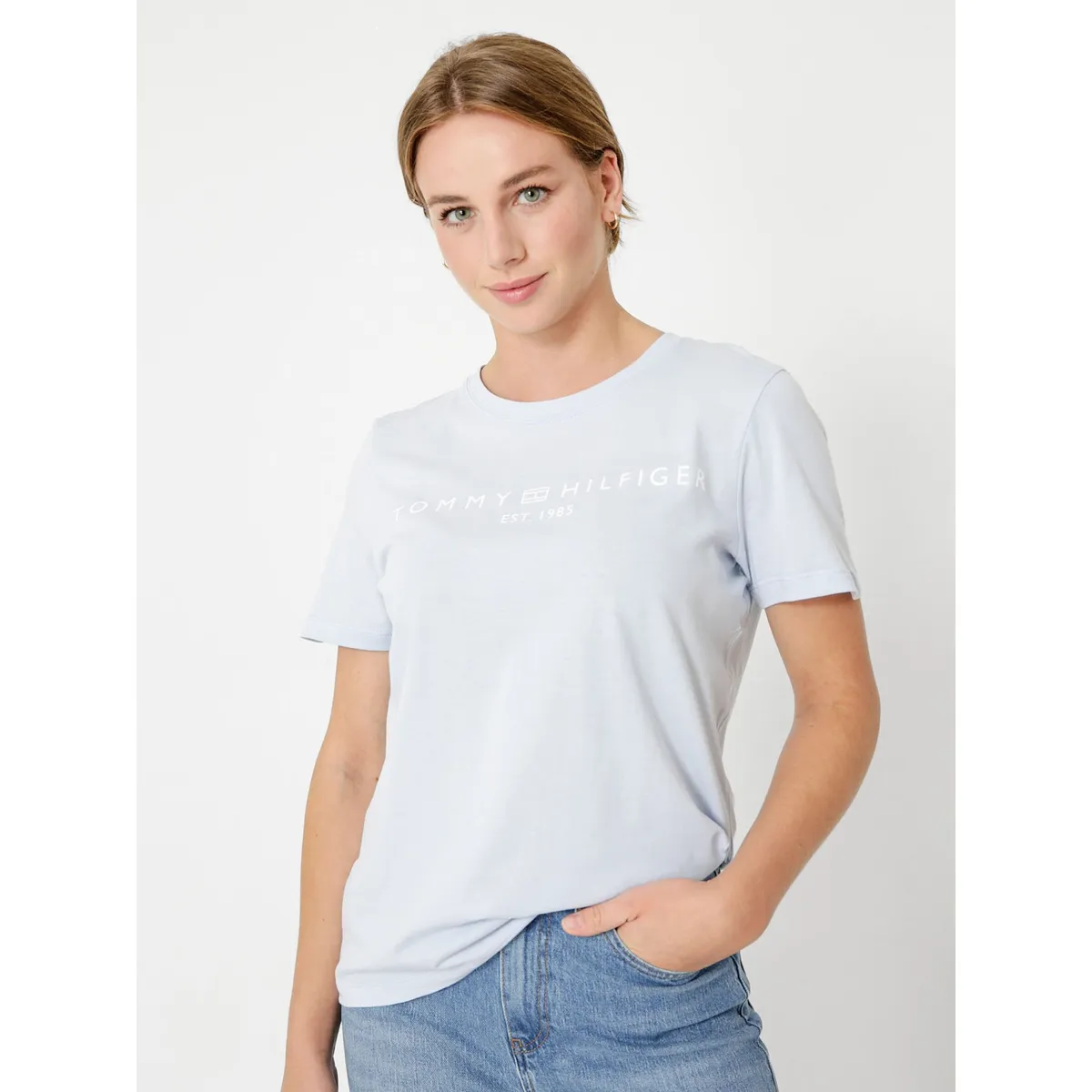 TOMMY HILFIGER - Polera Signature Con Logo Celeste Tommy Hilfiger