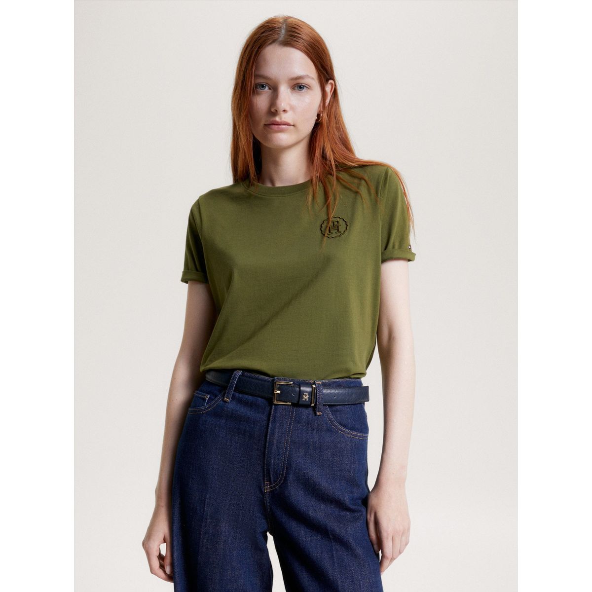 TOMMY HILFIGER - Polera Modern Tonal Con Logo Verde Tommy Hilfiger