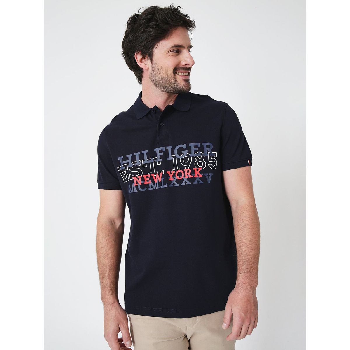 TOMMY HILFIGER - Polo Regular Fit Monotype Logo Azul Tommy Hilfiger