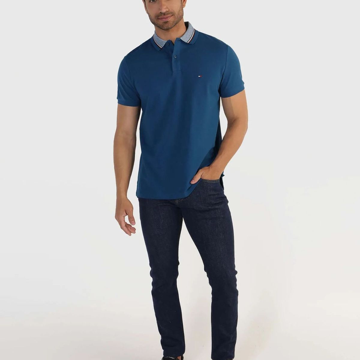 TOMMY HILFIGER - Polo Regular Fit Cuello Ribeteado Azul Tommy Hilfiger