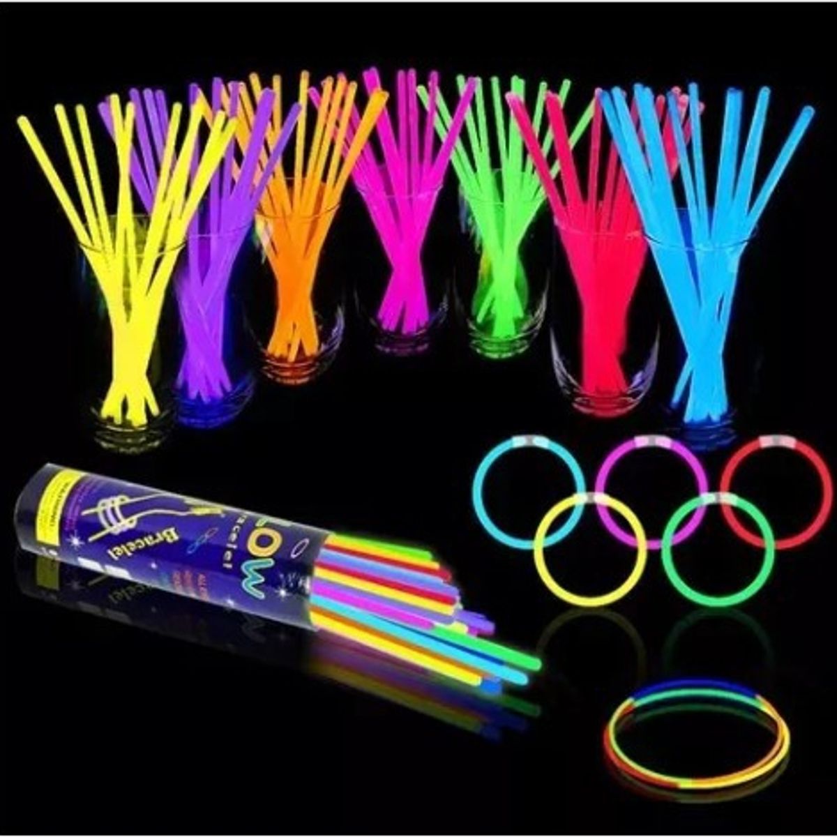 GENERICO - 100 Pulseras Flúor Neón Tik Tok Brillan En Oscuridad