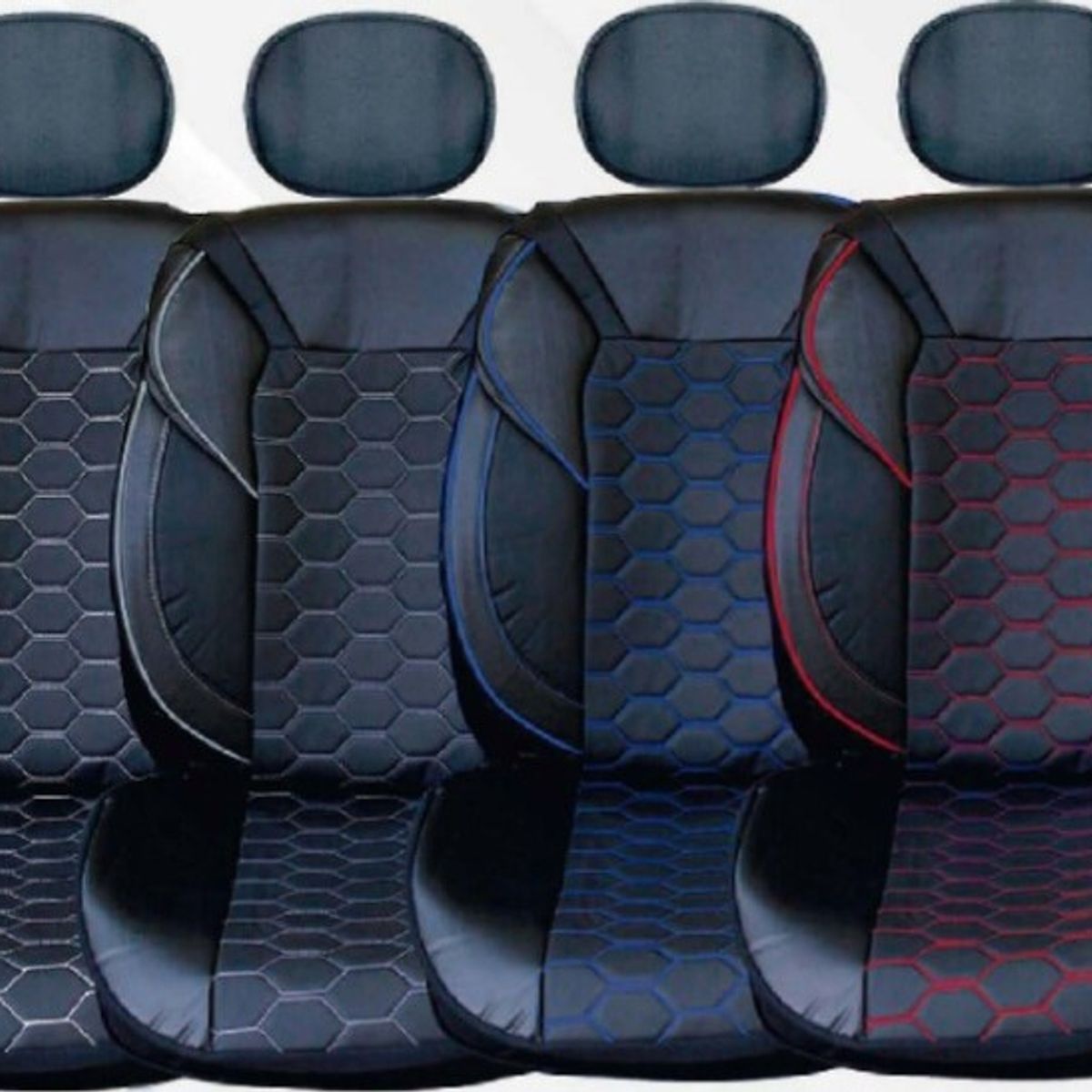 GENERICO - Set cubreasiento 9 piezas Negro Hilos blancos