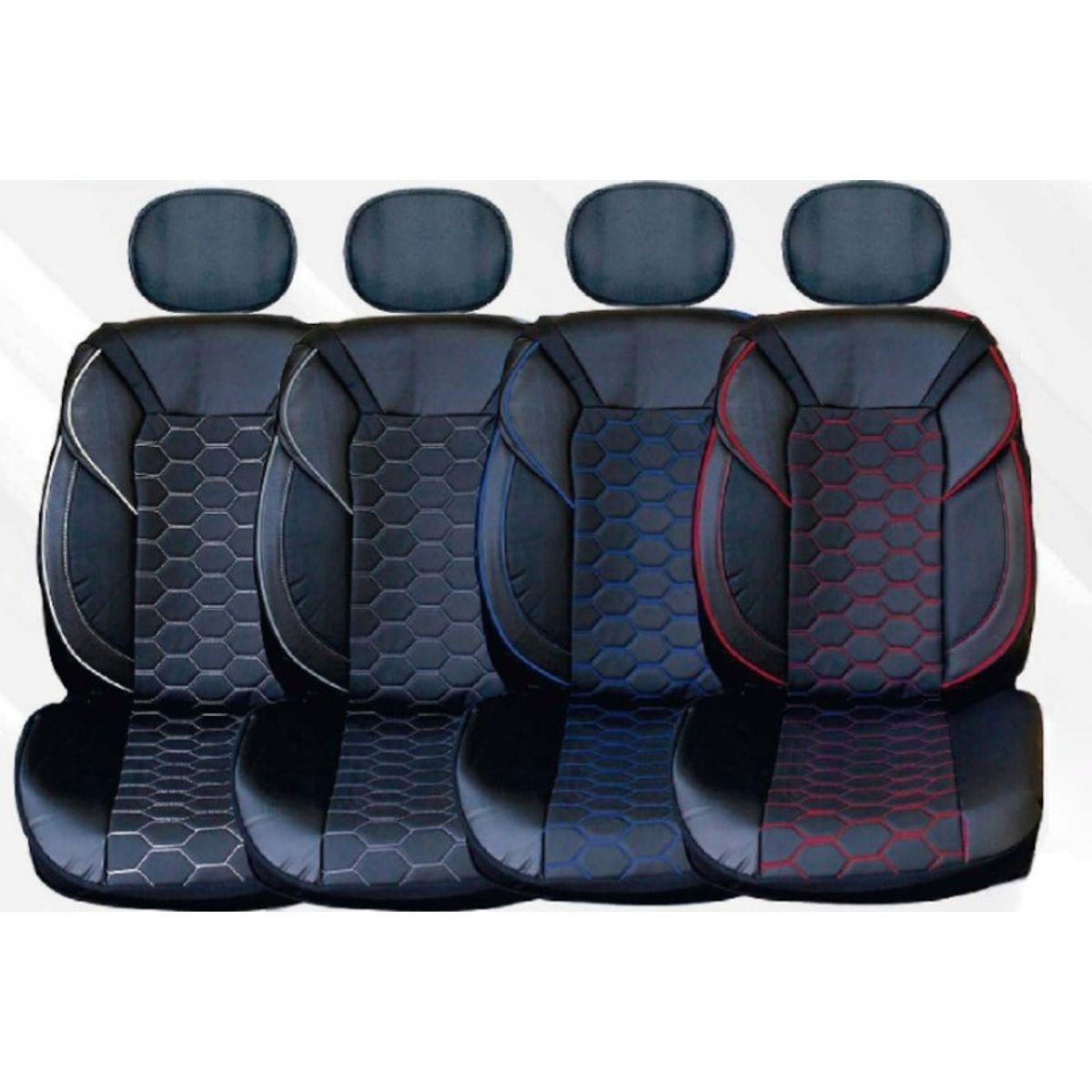 GENERICO - Set cubreasiento 9 piezas Negro Hilos blancos