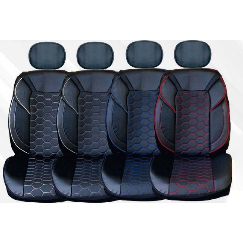GENERICO - Set cubreasiento 9 piezas Negro Hilos blancos