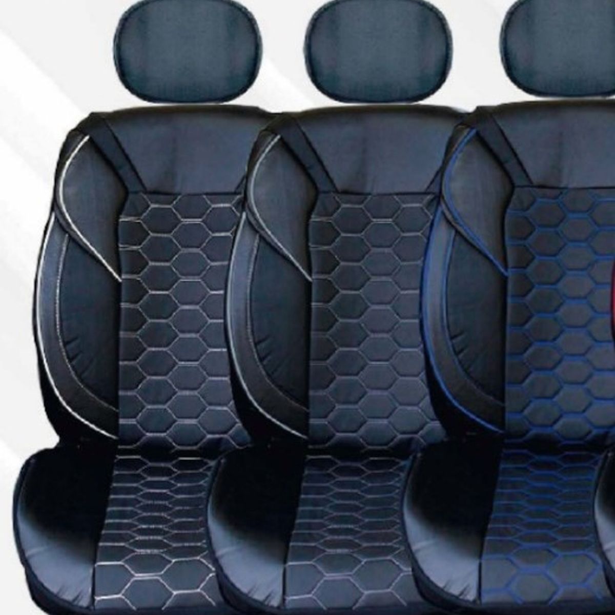 GENERICO - Set cubreasiento 9 piezas Ecocuero Negro hilos azules