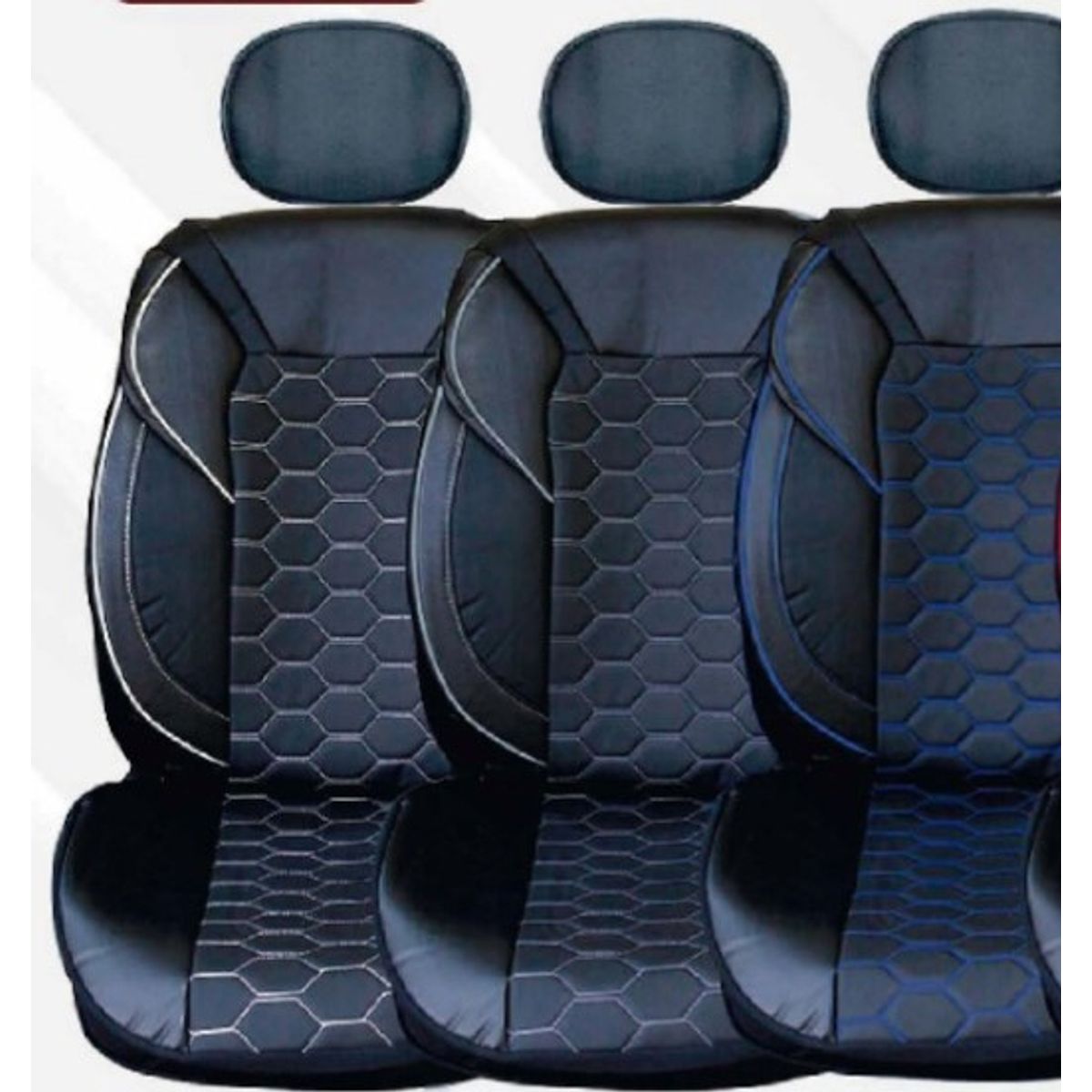 GENERICO - Set cubreasiento 9 piezas Ecocuero Negro hilos azules