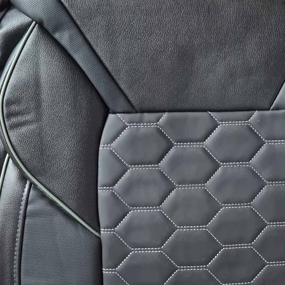 GENERICO - Set cubreasiento 9 piezas Ecocuero Negro hilos azules