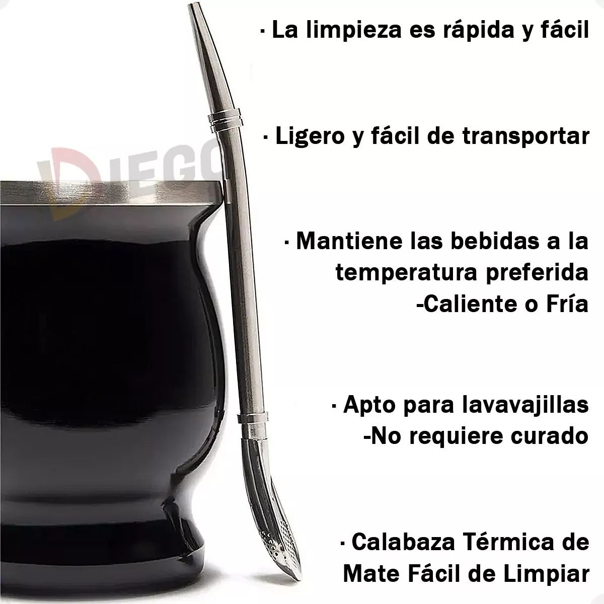 GENERICO - Taza De Con Bombilla Y Cepillos Set Acero Inoxidable 230ml