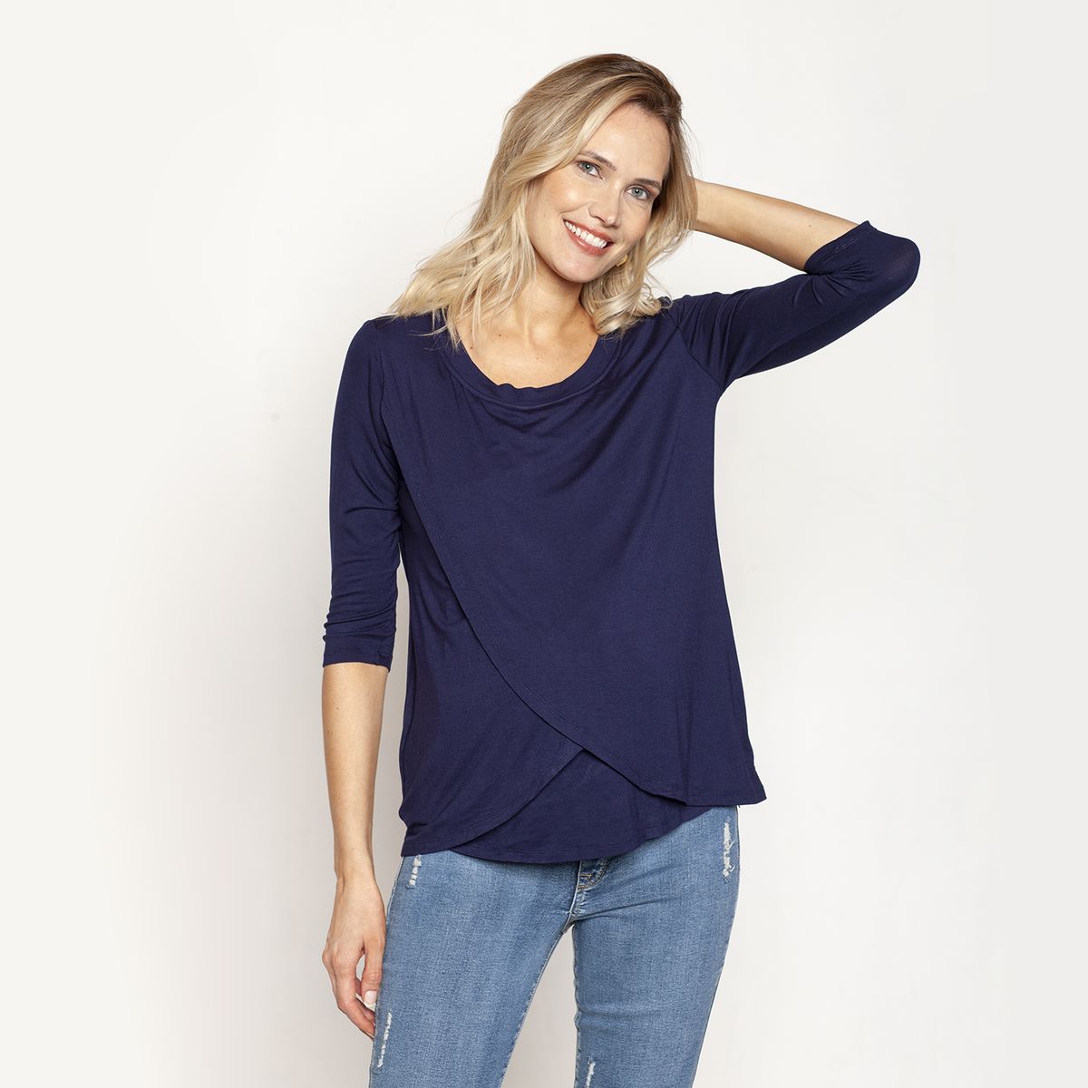 NALA - Polera Lactancia Capas Media Manga Azul Marino Nala Maternity