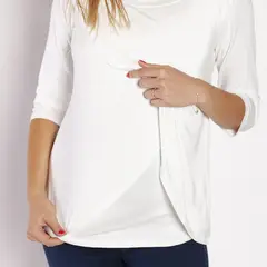 NALA - Polera Lactancia Capas Media Manga Blanca Maternity