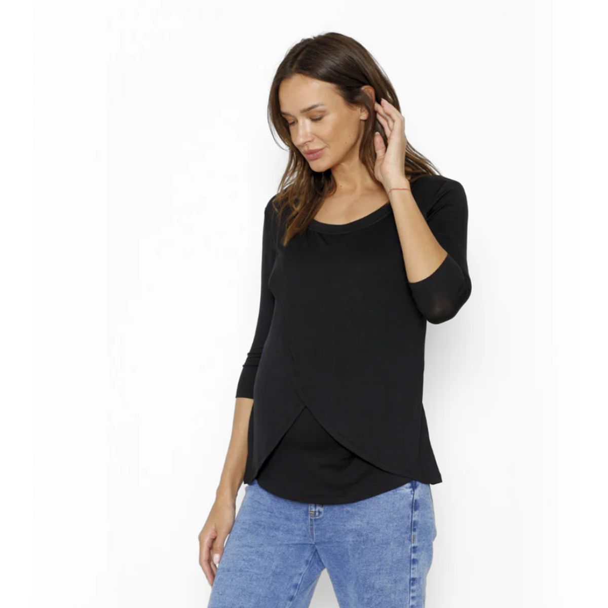 NALA - Polera Lactancia Capas Media Manga Negro Nala Maternity