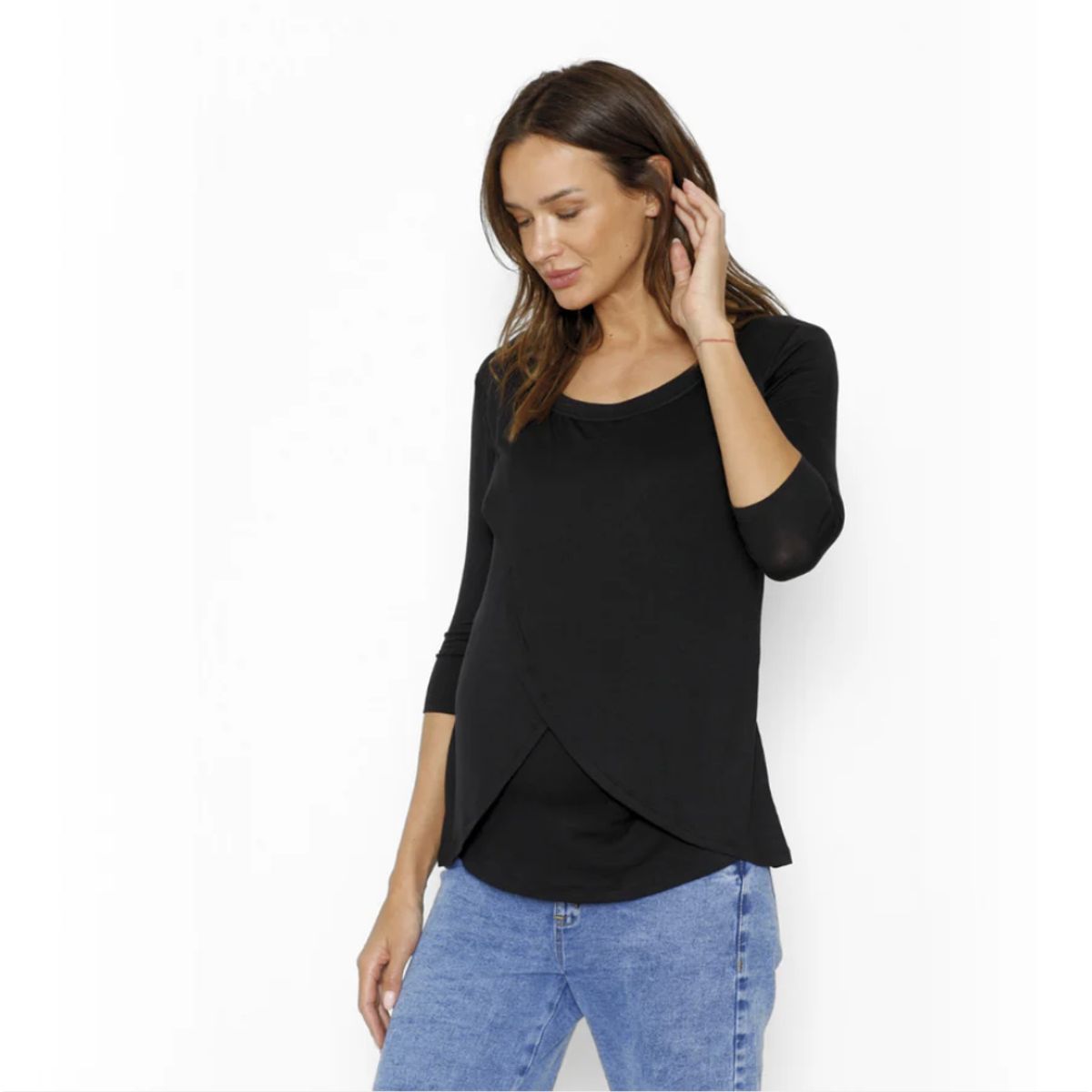 NALA - Polera Lactancia Capas Media Manga Negro Nala Maternity