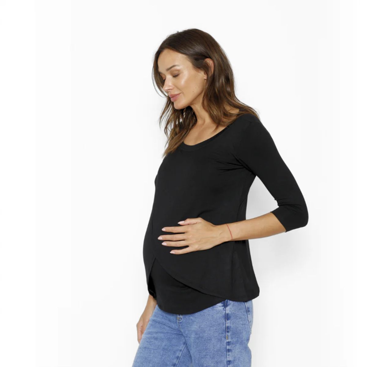 NALA - Polera Lactancia Capas Media Manga Negro Nala Maternity