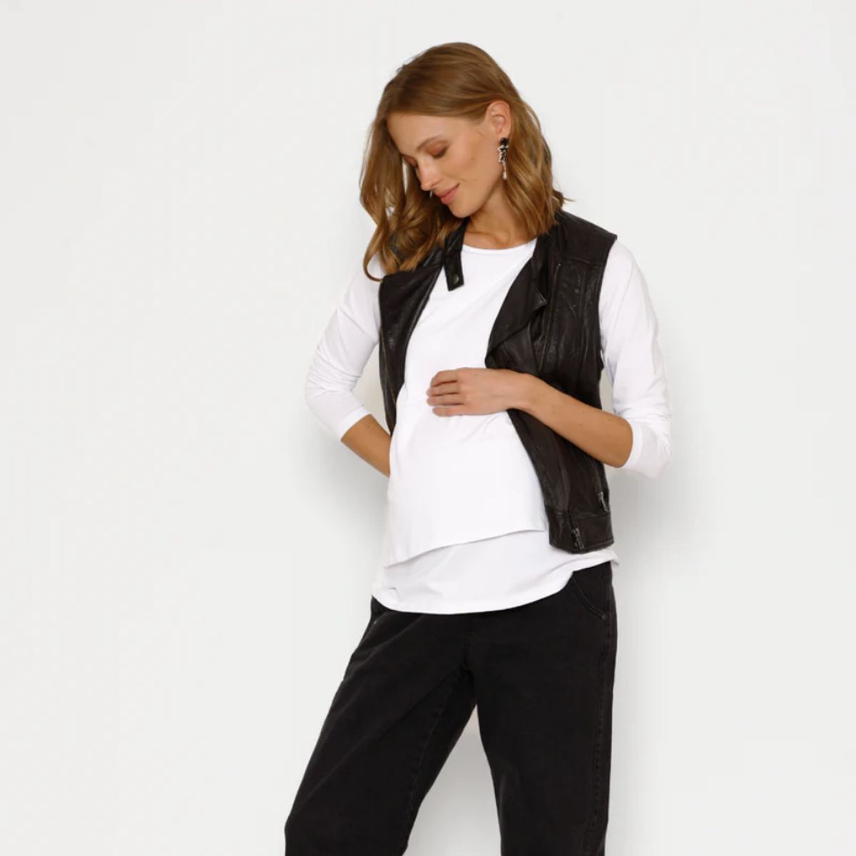 NALA - Polera Lactancia Doble Manga Larga Blanco Nala Maternity