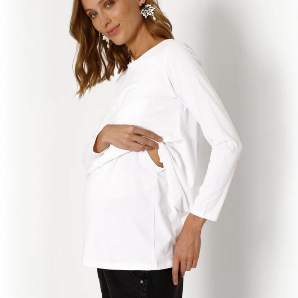 NALA - Polera Lactancia Doble Manga Larga Blanco Nala Maternity