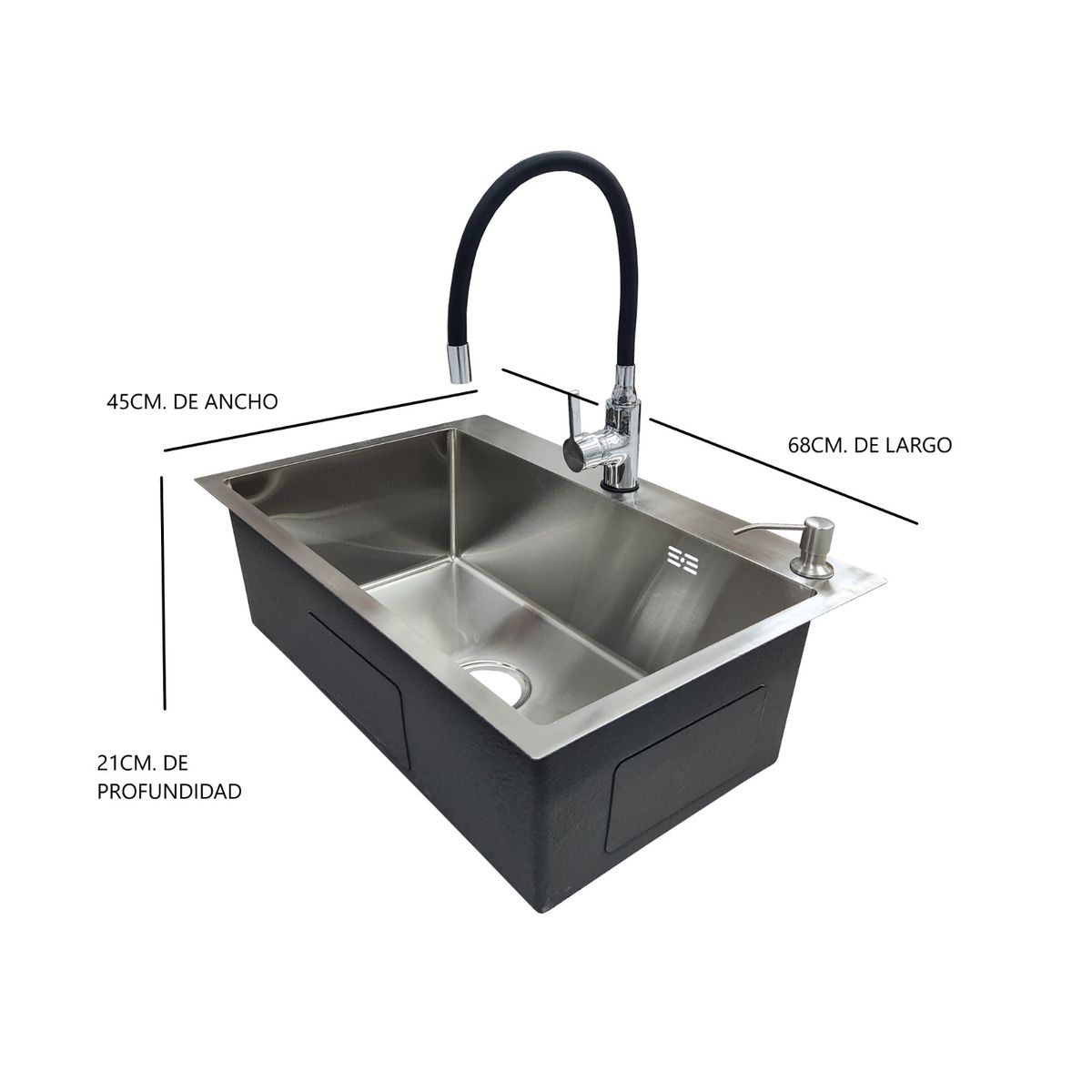 GENERICO - LAVAPLATOS 68X45 SILVER + GRIFERIA + DISPENSADOR