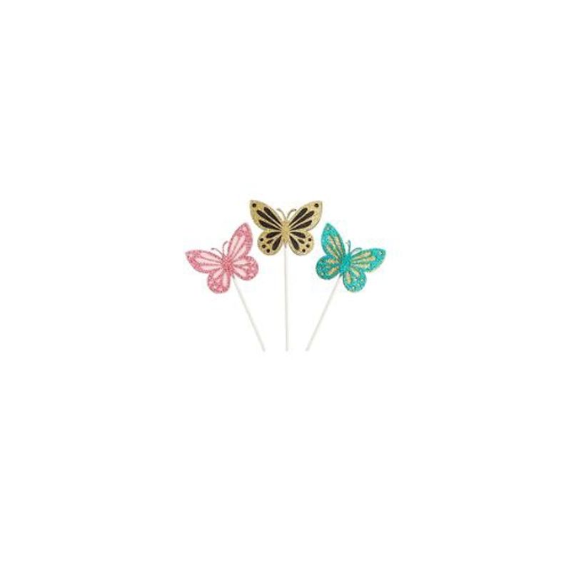 GENERICO - Topper De Mariposa Con Purpurina 3pcs 6x12cm