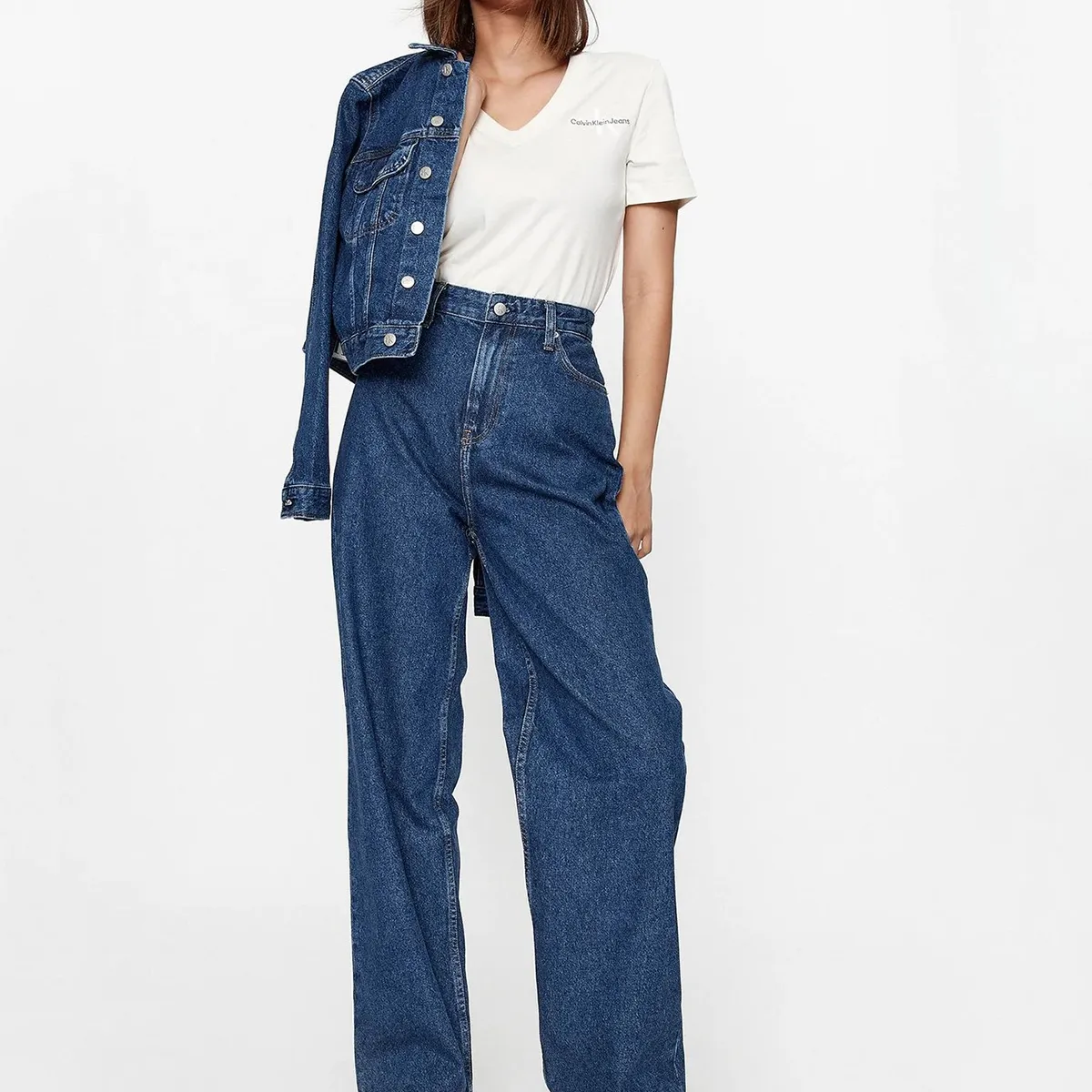 CALVIN KLEIN - Polera Monologo Slim V-Neck Blanco Calvin Klein