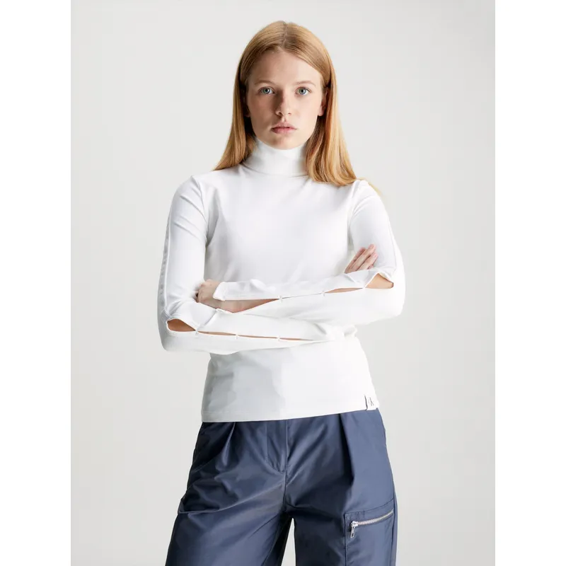 CALVIN KLEIN - Polera Ls Tab Split Blanco Calvin Klein