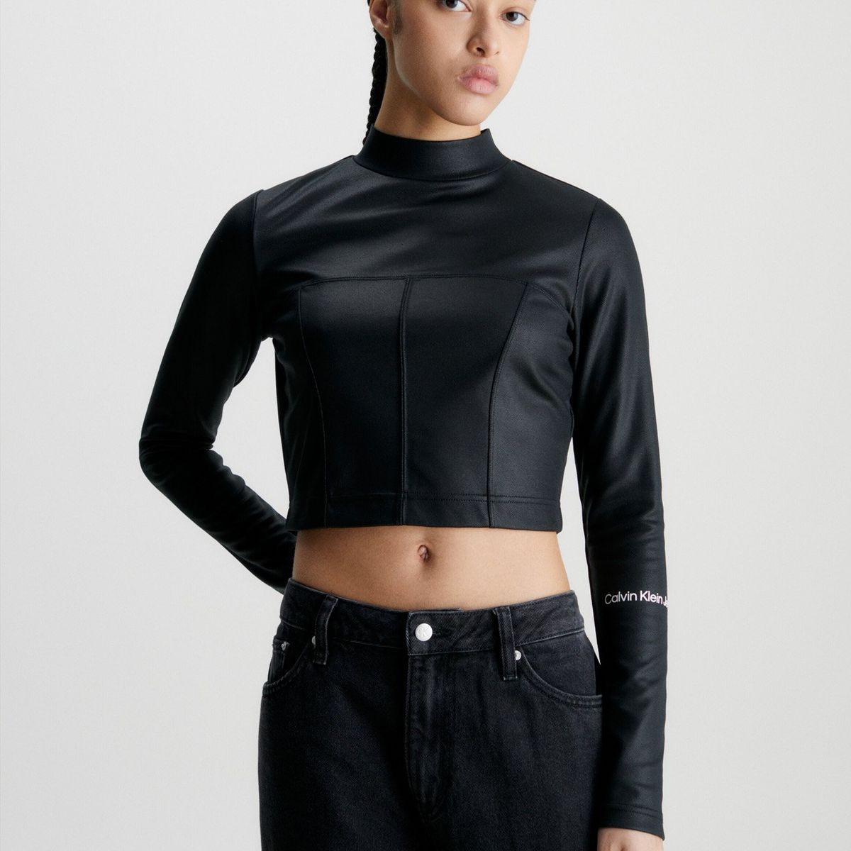CALVIN KLEIN - Blusa Ls Coated Milano Negro Calvin Klein