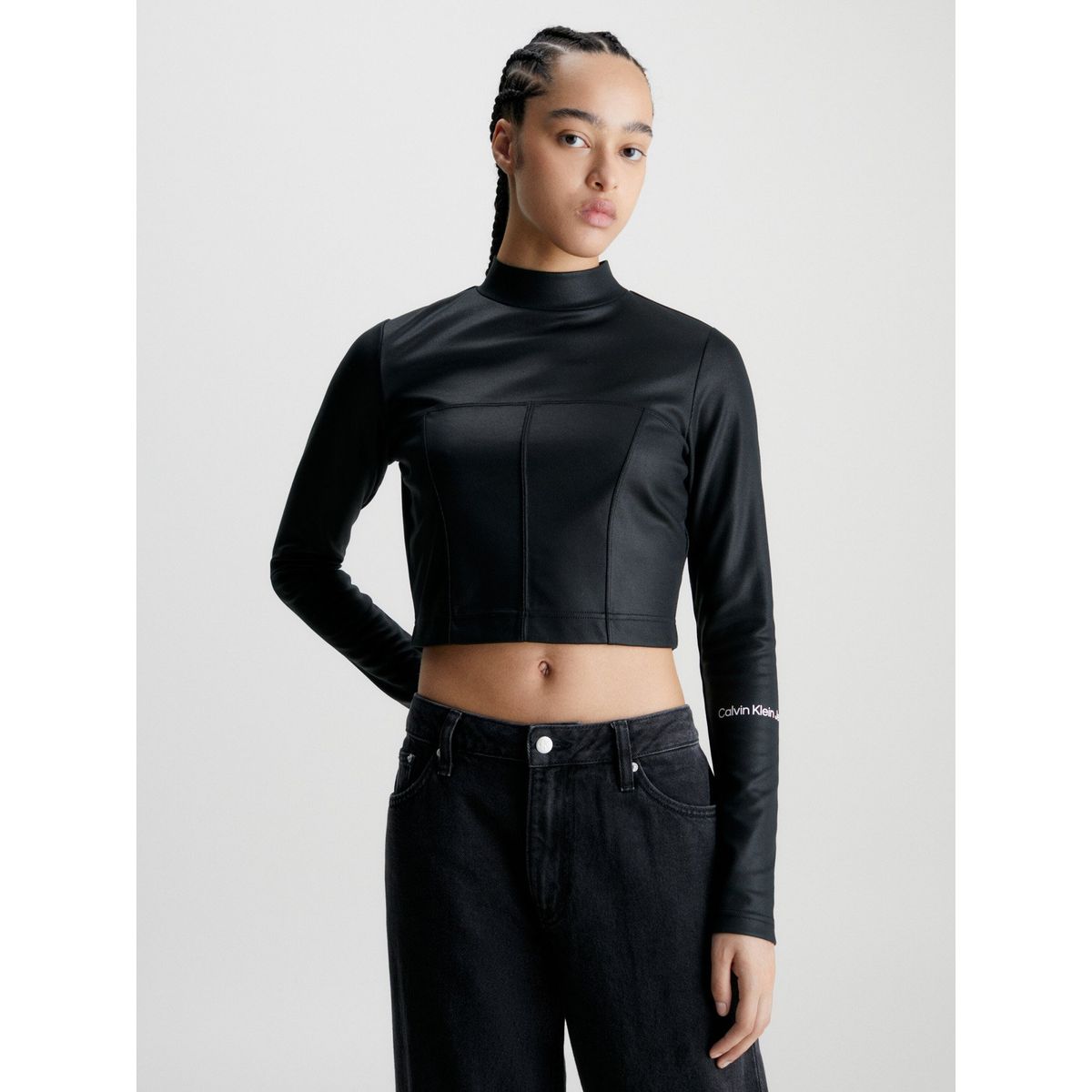 CALVIN KLEIN - Blusa Ls Coated Milano Negro Calvin Klein