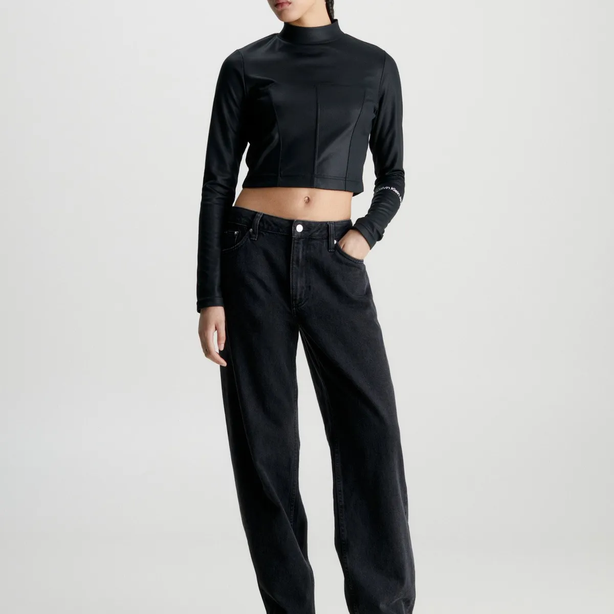 CALVIN KLEIN - Blusa Ls Coated Milano Negro Calvin Klein