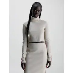 CALVIN KLEIN - Polera Ls Elastic Crop Crema