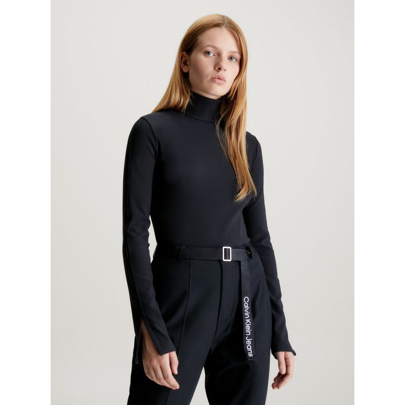 CALVIN KLEIN - Polera Ls Tab Split Negro Calvin Klein