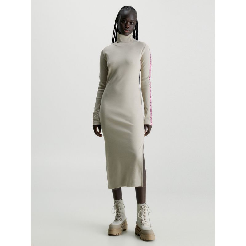 CALVIN KLEIN - Vestido Elastic Rib Beige Calvin Klein