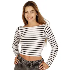 DIVINO JEANS - Polera Almendra I Blanca