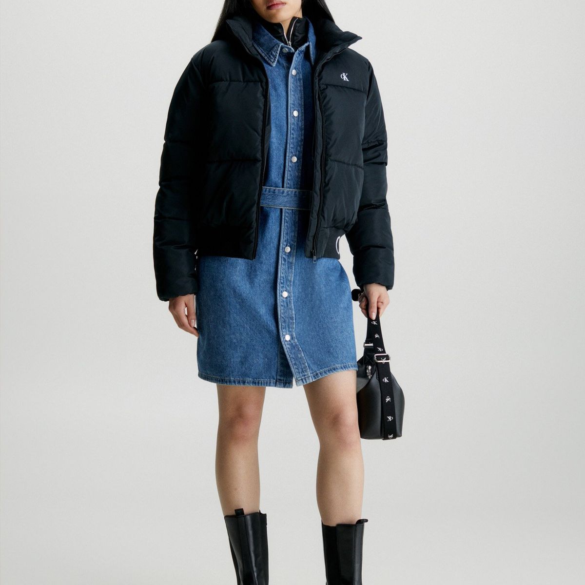 CALVIN KLEIN - Parka Logo Hem Negro Calvin Klein