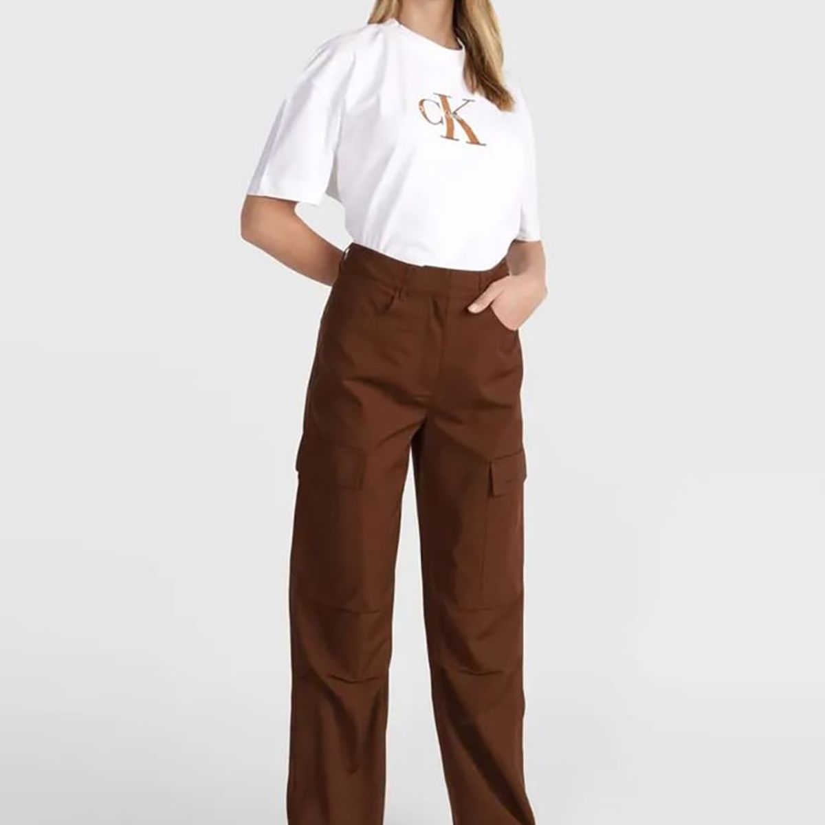 CALVIN KLEIN - Pantalón Cargo Zipped Loose Café Calvin Klein