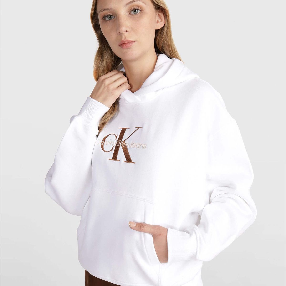 CALVIN KLEIN - Polerón con Gorro Premium Monologo Blanco Calvin Klein