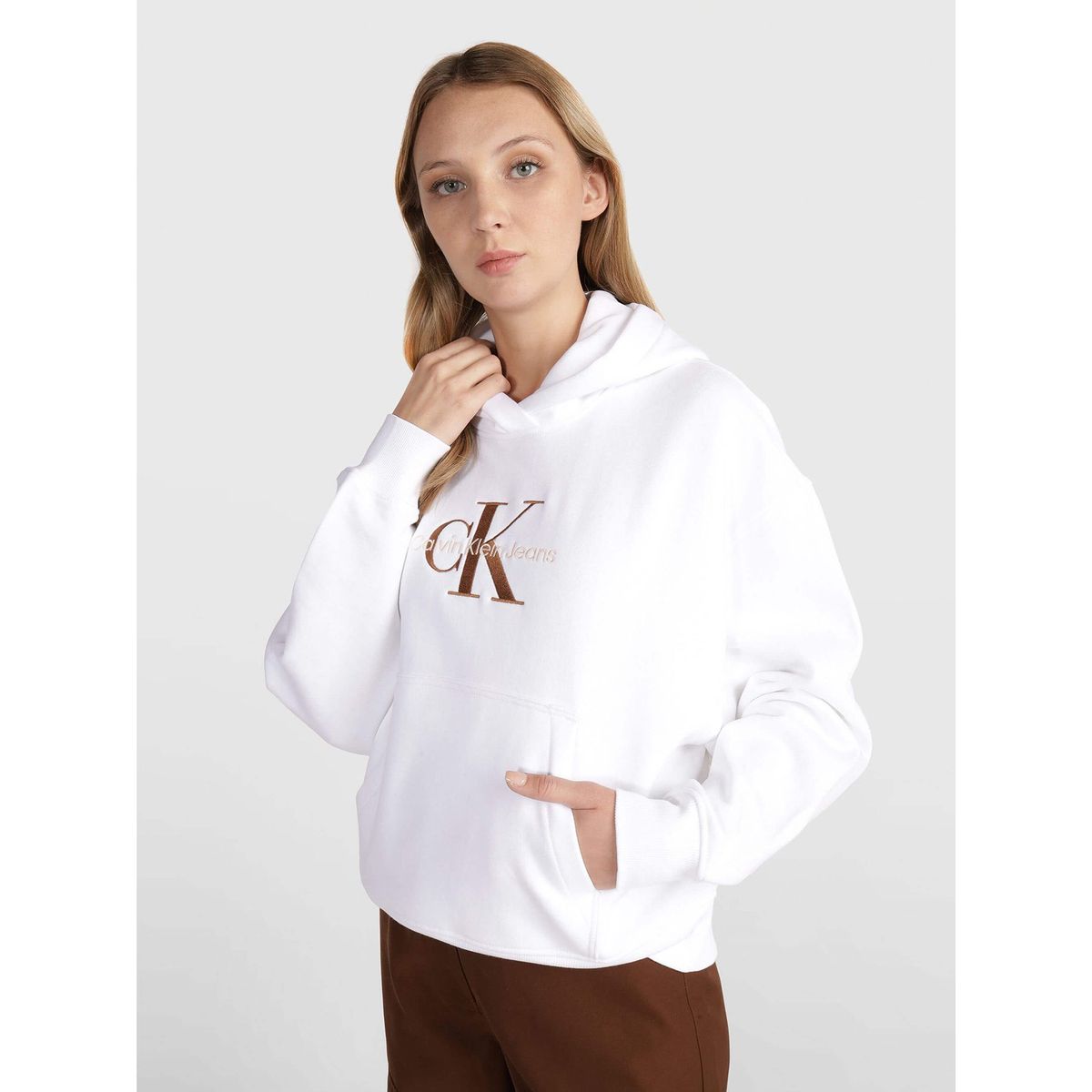 CALVIN KLEIN - Polerón con Gorro Premium Monologo Blanco Calvin Klein