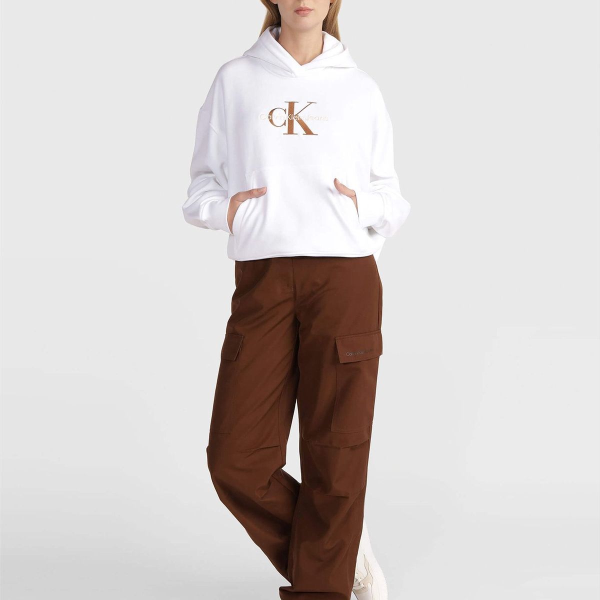 CALVIN KLEIN - Polerón con Gorro Premium Monologo Blanco Calvin Klein