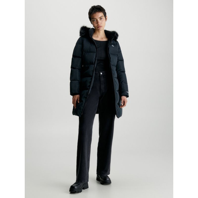 CALVIN KLEIN - Parka Larga Faux Fur Negro Calvin Klein
