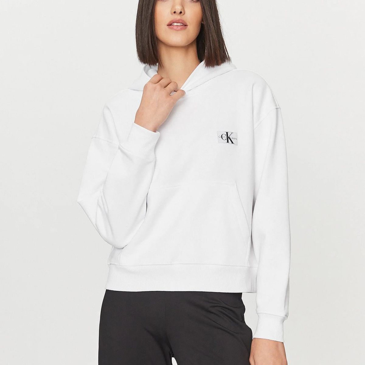 CALVIN KLEIN - Polerón con Gorro Woven Label Blanco Calvin Klein